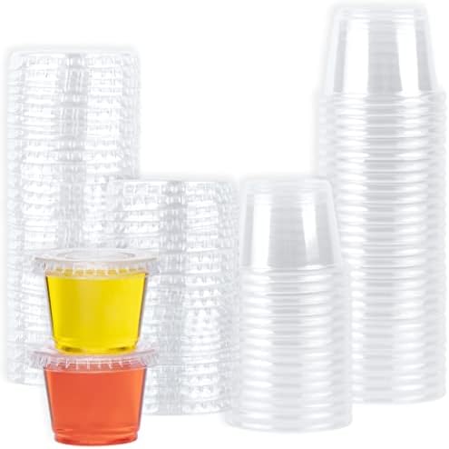 גלאשילד [50 סטים-1 עוז.] ג ' לי ירה כוסות תבלין מכולות עם מכסים / רוטב כוסות, חלק כוסות, הלבשה מיכל / קטן פלסטיק